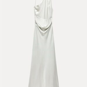 Zara White Asymmetrical Foil Dress
